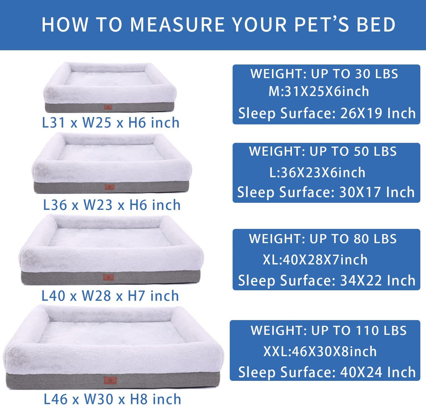 Orthopedic Dog Bed for Large Dogs and Medium Dogs, Dog Sofa Bed with Waterproof Liner Pad and Removable Washable Cover, Dog Mat for Crates and Couch,Puppy Bed, Pet Bed